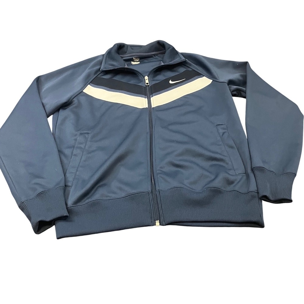 Y2K Nike Track Jacket Mens Medium Blue Full Zip Chevron Athletic Dept Sportswear